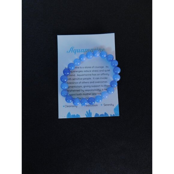 Aquamarine Bead Bracelet Stretch Calming Stone Meditation Cleansing Serenity Yog - Picture 2 of 12